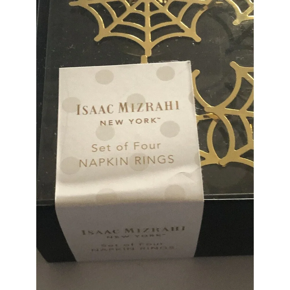 Isaac Mizrahi Halloween Spider Web Gold Tone Set Of 4 Napkin Rings Scary Spooky